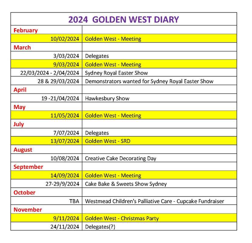 CDG Golden West Branch Diary 2024
